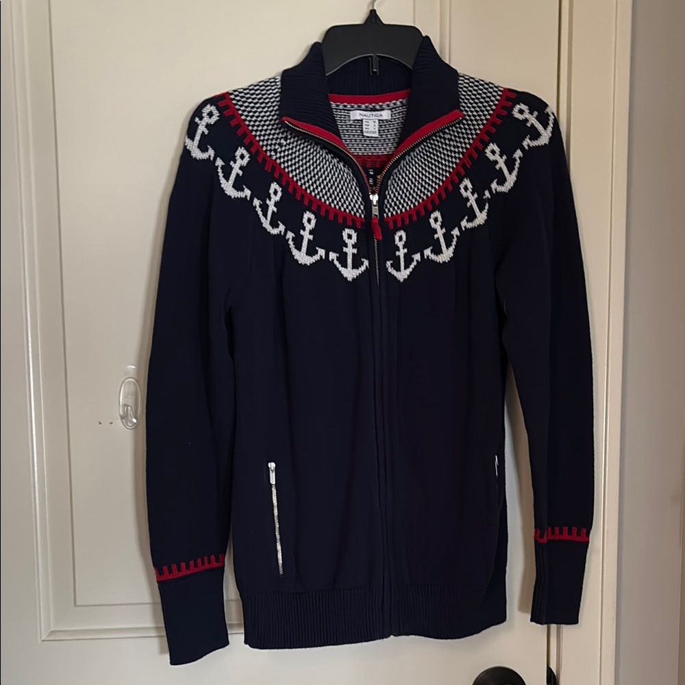 Náutica Navy Anchor Patterned Zip-Up Sweater
